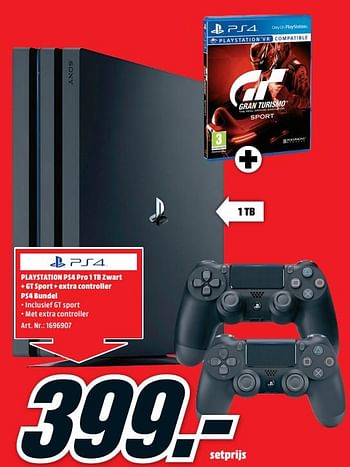 Produit maison - Media Playstation ps4 pro 1 tb zwart + gt sport extra controller ps4 bundel - En promotion chez Markt