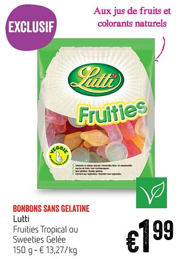 Promoties Bonbons sans gelatine lutti - Lutti - Geldig van 19/10/2017 tot 25/10/2017 bij Delhaize