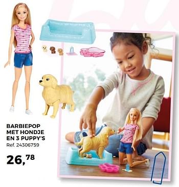 Promotions Barbiepop met hondje en 3 puppy`s - Mattel - Valide de 14/10/2017 à 12/12/2017 chez Supra Bazar