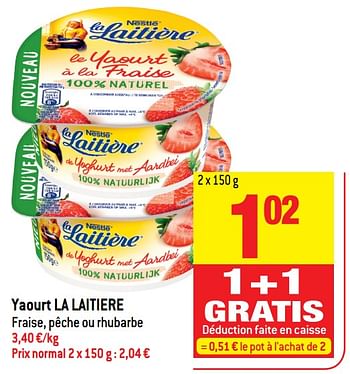 Promotions Yaourt la laitiere fraise, pêche ou rhubarbe - Nestlé - Valide de 18/10/2017 à 24/10/2017 chez Smatch
