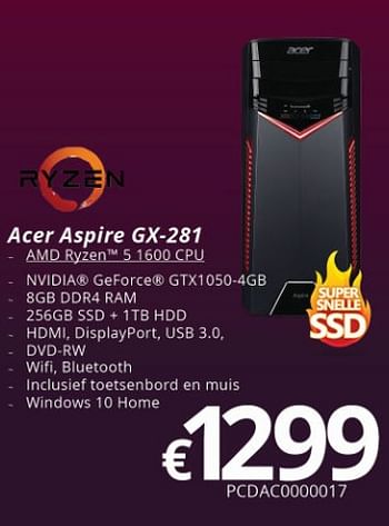 Promoties Acer aspire gx-281 - Acer - Geldig van 09/10/2017 tot 27/11/2017 bij Compudeals