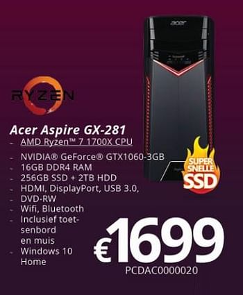 Promoties Acer aspire gx-281 - Acer - Geldig van 09/10/2017 tot 27/11/2017 bij Compudeals