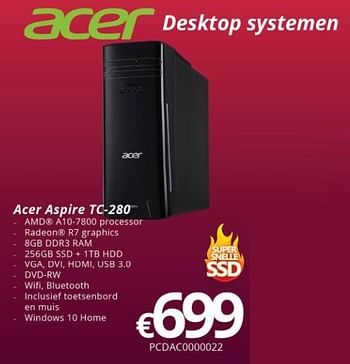 Promoties Acer aspire tc-280 - Acer - Geldig van 09/10/2017 tot 27/11/2017 bij Compudeals
