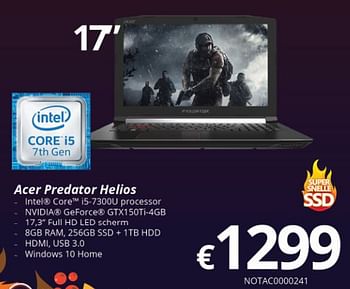Promoties Acer predator helios - Acer - Geldig van 09/10/2017 tot 27/11/2017 bij Compudeals