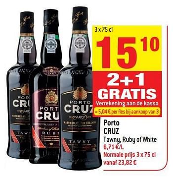Promoties Porto cruz tawny, ruby of white - Porto Cruz - Geldig van 18/10/2017 tot 24/10/2017 bij Match