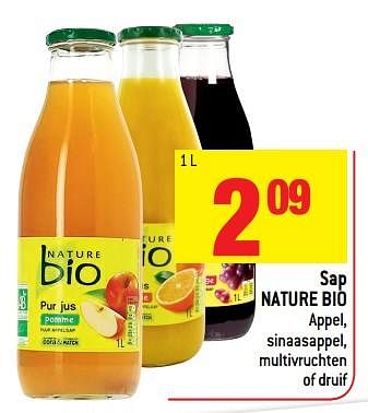 Promoties Sap nature bio appel, sinaasappel, multivruchten of druif - NATURE BIO - Geldig van 18/10/2017 tot 24/10/2017 bij Match