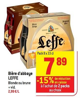 Promotions Biere d`abbaye leffe blonde ou brune - Leffe - Valide de 18/10/2017 à 24/10/2017 chez Match