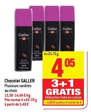 Promotions Chocolat galler plusieurs variétés au choix - Galler - Valide de 18/10/2017 à 24/10/2017 chez Match
