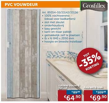 Promotions Pvc vouwdeur - Grosfillex - Valide de 24/10/2017 à 20/11/2017 chez Zelfbouwmarkt