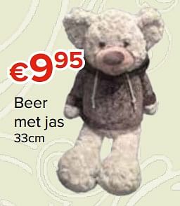 Promoties Beer met jas knuffel 33cm - Huismerk - Euroshop - Geldig van 27/10/2017 tot 06/12/2017 bij Euro Shop