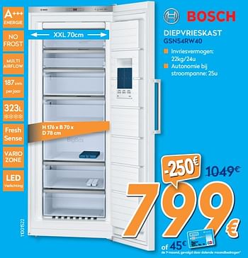 Promoties Bosch diepvrieskast gsn54rw40 - Bosch - Geldig van 26/10/2017 tot 24/11/2017 bij Krefel