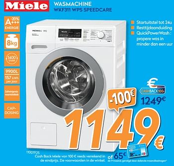Promoties Miele wasmachine wkf311 wps speedcare - Miele - Geldig van 26/10/2017 tot 24/11/2017 bij Krefel