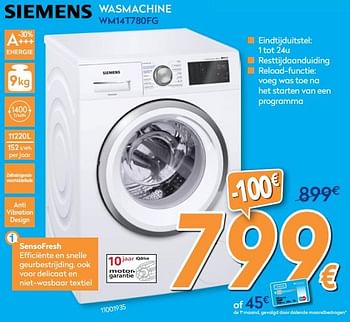 Promoties Siemens wasmachine wm14t780fg - Siemens - Geldig van 26/10/2017 tot 24/11/2017 bij Krefel