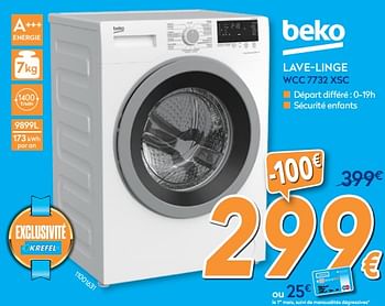 Promotions Beko lave-linge wcc 7732 xsc - Beko - Valide de 26/10/2017 à 24/11/2017 chez Krefel
