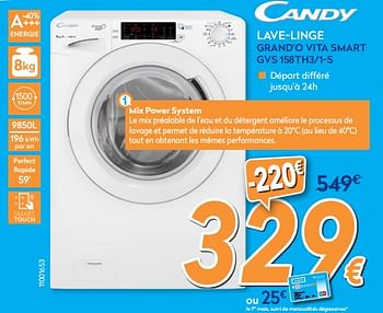 Promotions Candy lave-linge gvs158th3 grand`o vita smart - Candy - Valide de 26/10/2017 à 24/11/2017 chez Krefel