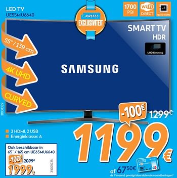 Promoties Samsung led tv ue55mu6640 - Samsung - Geldig van 26/10/2017 tot 24/11/2017 bij Krefel