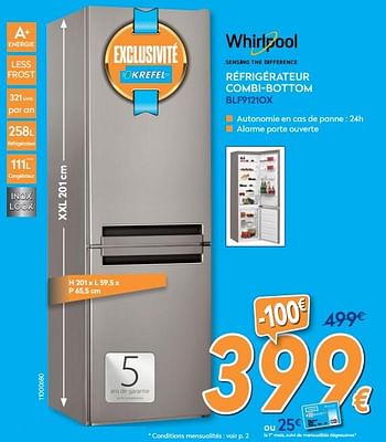 Promotions Whirlpool réfrigérateur combi-bottom blf9121ox - Whirlpool - Valide de 26/10/2017 à 24/11/2017 chez Krefel