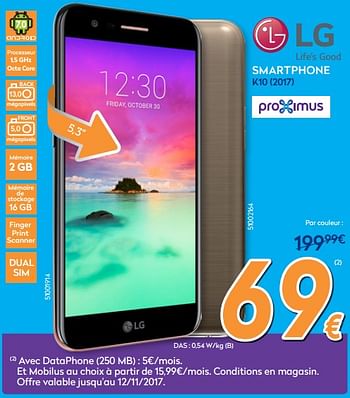 Promotions Lg smartphone k10 (2017) - LG - Valide de 26/10/2017 à 24/11/2017 chez Krefel
