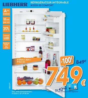 Promotions Liebherr réfrigérateur intégrable ik2320-20 comfort - Liebherr - Valide de 26/10/2017 à 24/11/2017 chez Krefel