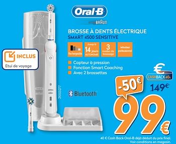Promotions Oral-b brosse à dents électrique smart 4500 sensitive - Oral-B - Valide de 26/10/2017 à 24/11/2017 chez Krefel