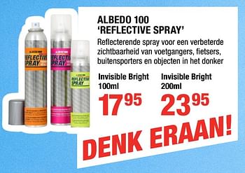 Promoties Albedo 100 reflective spray invisible bright - Huismerk - HandyHome - Geldig van 26/10/2017 tot 26/11/2017 bij HandyHome