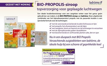 Promoties Bio propolis siroop + bio propolis zuigtabletten - Ladrome - Geldig van 03/11/2017 tot 30/11/2017 bij Mannavita