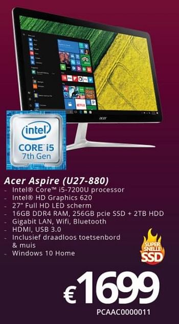 Promoties Acer aspire u27-880 - Acer - Geldig van 09/10/2017 tot 27/11/2017 bij Compudeals