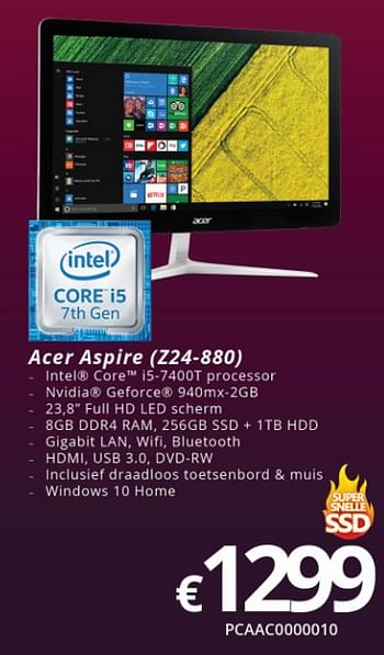 Promoties Acer aspire z24-880 - Acer - Geldig van 09/10/2017 tot 27/11/2017 bij Compudeals
