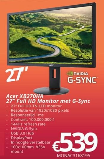 Promoties Acer xb270ha 27 - Acer - Geldig van 09/10/2017 tot 27/11/2017 bij Compudeals