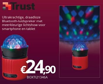 Promoties Ultrakrachtige, draadloze bluetooth-luidspreker met meerkleurige lichtshow voor smartphone en table - Trust - Geldig van 09/10/2017 tot 27/11/2017 bij Compudeals