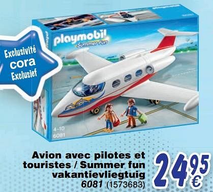 playmobil avion avec pilote et touristes