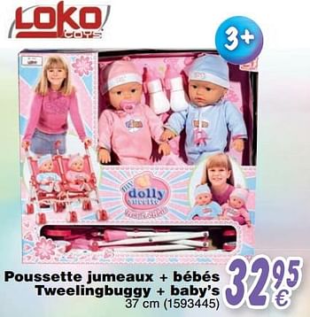 Promoties Poussette jumeaux + bébés tweelingbuggy + baby`s - Loko toys - Geldig van 24/10/2017 tot 06/12/2017 bij Cora