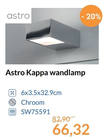 Promotions Astro kappa wandlamp - Astro - Valide de 01/11/2017 à 30/11/2017 chez Magasin Salle de bains