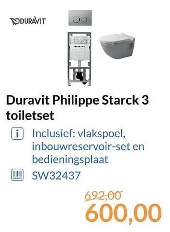 Promoties Duravit philippe starck 3 toiletset - Duravit - Geldig van 01/11/2017 tot 30/11/2017 bij Sanitairwinkel
