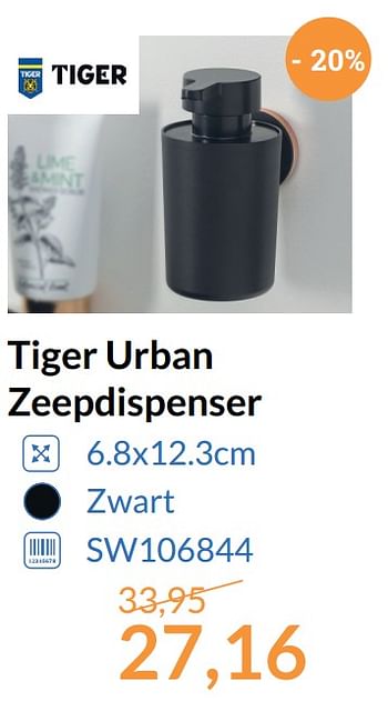 Promoties Tiger urban zeepdispenser - Tiger - Geldig van 01/11/2017 tot 30/11/2017 bij Sanitairwinkel