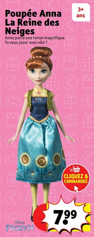 Promoties Poupée anna la reine des neiges - Disney  Frozen - Geldig van 17/10/2017 tot 06/12/2017 bij Kruidvat