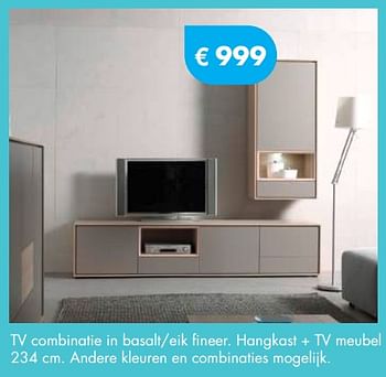 Promoties Tv combinatie in basalt-eik fineer. hangkast + tv meubel 234 cm - Huismerk - O & O Trendy Wonen - Geldig van 01/11/2017 tot 30/11/2017 bij O & O Trendy Wonen