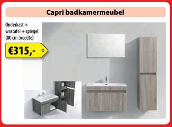 Promoties Capri badkamermeubel onderkast + wastafel + spiegel - Huismerk - Bouwcenter Frans Vlaeminck - Geldig van 05/11/2017 tot 30/11/2017 bij Bouwcenter Frans Vlaeminck