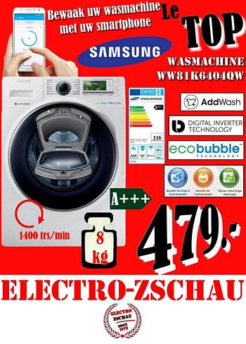 Promoties Samsung wasmachine ww81k6404qw - Samsung - Geldig van 01/11/2017 tot 29/11/2017 bij Electro Zschau