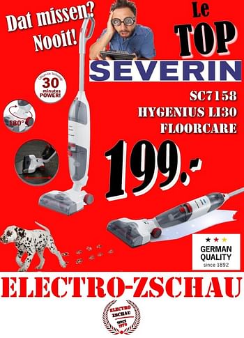 Promoties Severin sc7158 hygenius l130 floorcare - Severin - Geldig van 01/11/2017 tot 29/11/2017 bij Electro Zschau