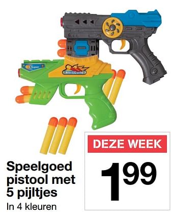 Promoties Speelgoed pistool met 5 pijltjes - Huismerk - Zeeman  - Geldig van 04/11/2017 tot 11/11/2017 bij Zeeman
