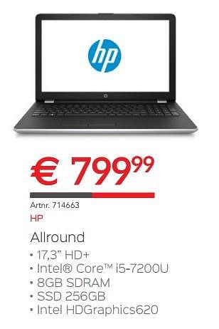 Promoties Hp laptop allround - HP - Geldig van 15/10/2017 tot 30/11/2017 bij Auva