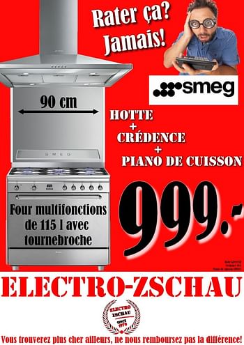 Promotions Smeg hotte + crédence + piano de cuisson - Smeg - Valide de 01/11/2017 à 29/11/2017 chez Electro Zschau