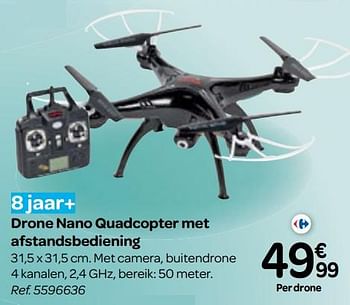 Promoties Drone nano quadcopter met afstandsbediening - Huismerk - Carrefour  - Geldig van 25/10/2017 tot 06/12/2017 bij Carrefour