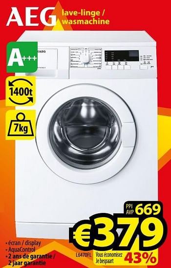 Promoties Aeg lave-linge - wasmachine l6470fl - AEG - Geldig van 03/11/2017 tot 30/11/2017 bij ElectroStock