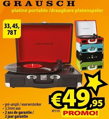 Promoties Grausch platine portable - draagbare platenspeler rps101 - Grausch - Geldig van 03/11/2017 tot 30/11/2017 bij ElectroStock