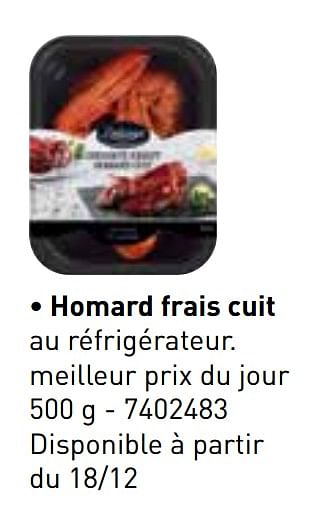 Promotions Homard frais cuit - Delicieux - Valide de 06/11/2017 à 31/12/2017 chez Lidl