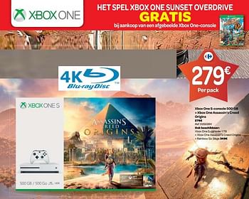 Promoties Xbox one s-console 500 gb + xbox one assassin`s creed origins - Microsoft - Geldig van 25/10/2017 tot 06/12/2017 bij Carrefour