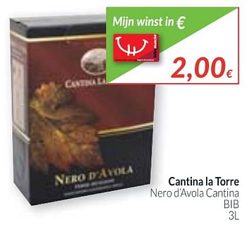 Promoties Cantina la torre nero d`avola cantina bib - Rode wijnen - Geldig van 01/11/2017 tot 30/11/2017 bij Intermarche