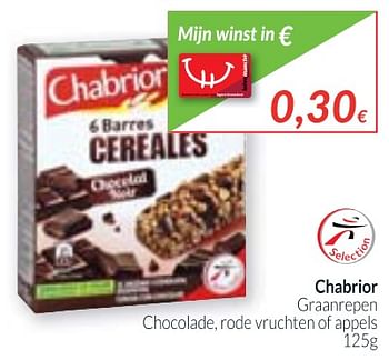 Promotions Chabrior graanrepen chocolade, rode vruchten of appels - Chabrior - Valide de 01/11/2017 à 30/11/2017 chez Intermarche